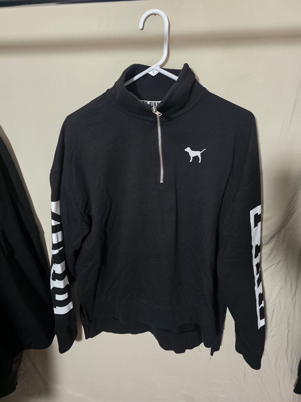 Victoria's Secret Black Quarter-Zip Pullover with White Dog Logo